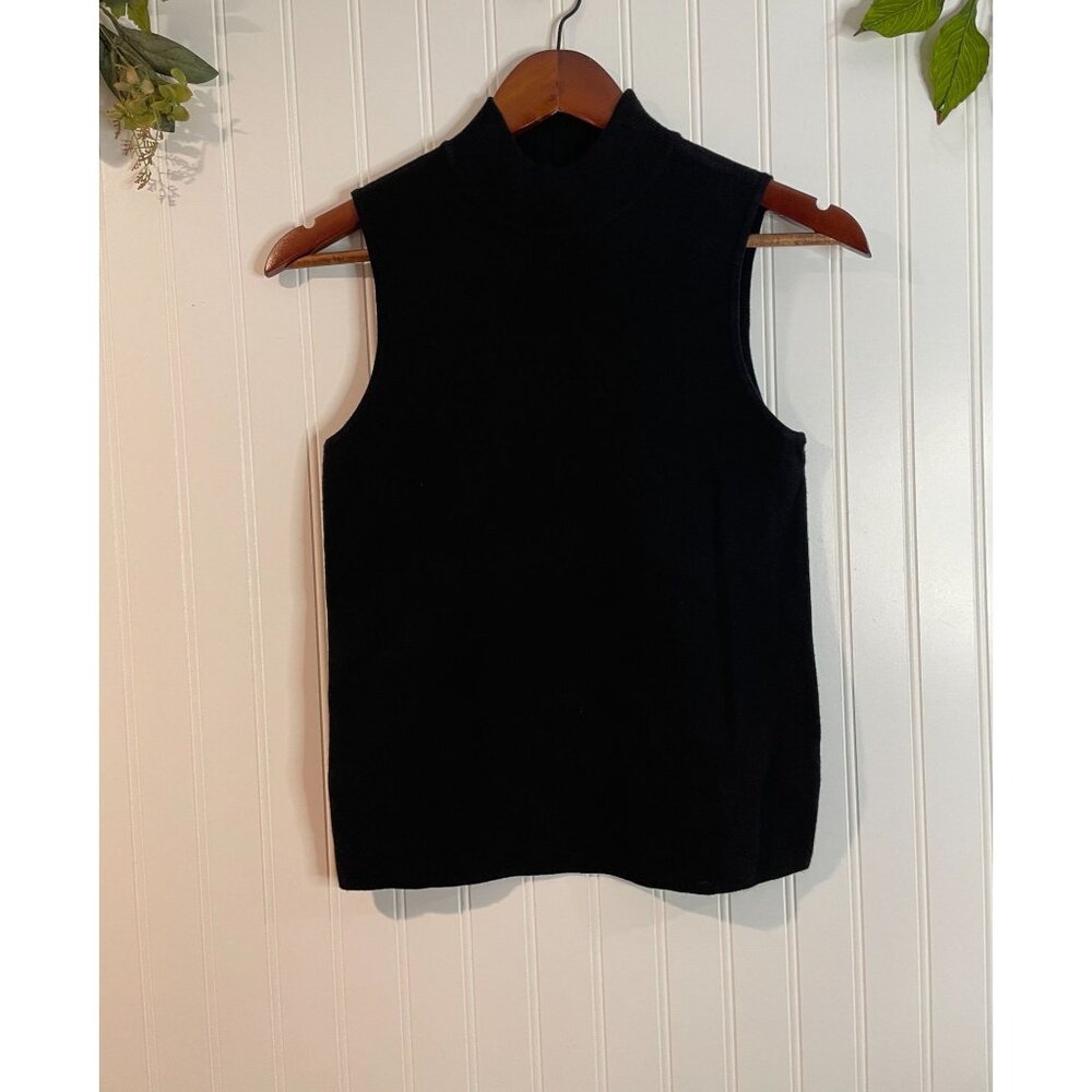 Marled Black Sleeveless Mock Neck Sweater Top S